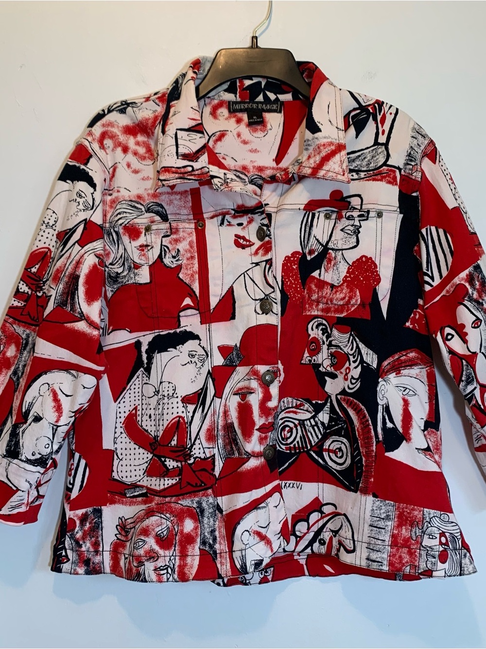 Vintage Artsy Picasso Inspired Lightweight Jacket XL Stretch Cotton